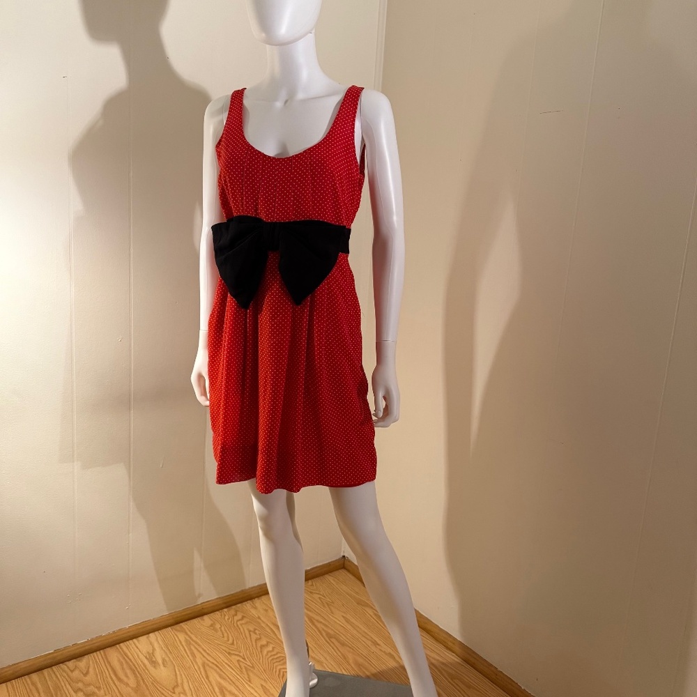 Minnie Mouse Bow Pockets Mini Dress Red Sleeveless